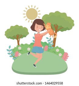 Girl with cat cartoon design