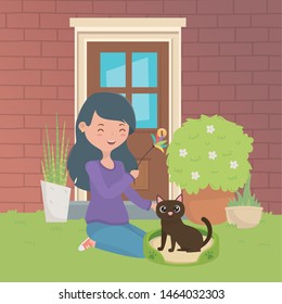 Girl with cat cartoon design