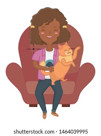 Girl with cat cartoon design