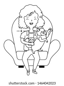 Girl with cat cartoon design