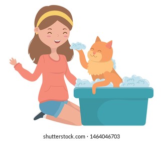 Girl with cat cartoon design