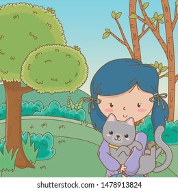 Girl with cat cartoon design