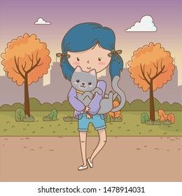 Girl with cat cartoon design