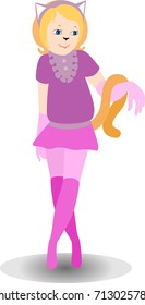 the girl in the cat costume,image for postcards or greetings