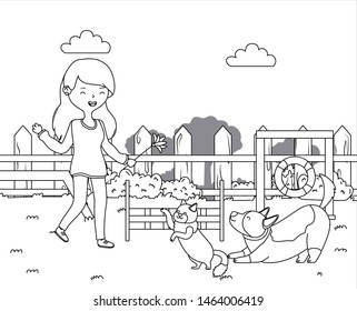 Girl with cat and dog cartoon design