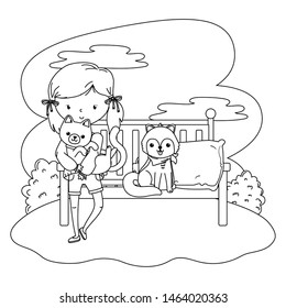 Girl with cat and dog cartoon design
