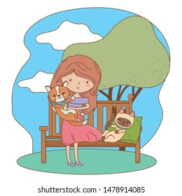 Girl with cat and dog cartoon design
