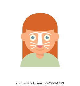 Girl cat facial mask icon flat vector. Face child paint. Kid animal isolated