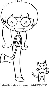 girl and cat is fun