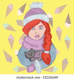  girl with cat and hat