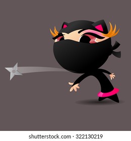 Girl In Cat Ninja Suit Throwing A Bladed Star