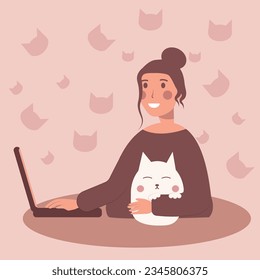 girl and cat with notebook