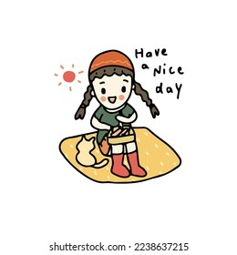 a girl with cat on a picnic