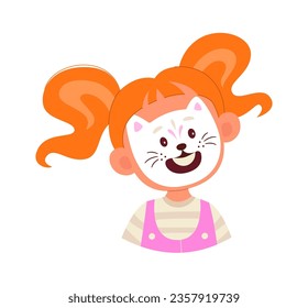 Girl With Cat Painting Mask Vector Illustration