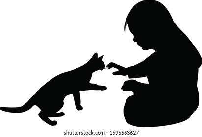 a girl and a cat, silhouette vector