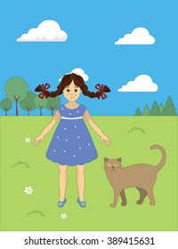 girl with cat vector