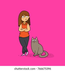 girl and cat vector