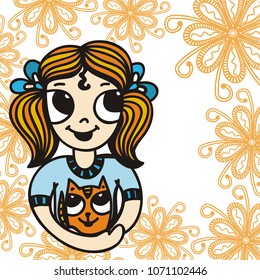 Girl with cat. Vector illustration