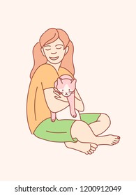 Girl and cat. Vector illustration