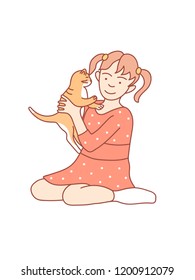 Girl and cat. Vector illustration