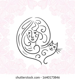 Girl and cat. Vector illustration
