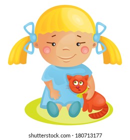Girl and cat (vector illustration)