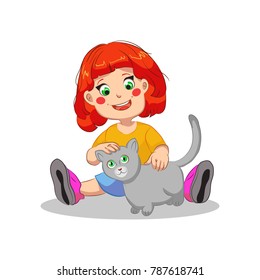 Girl with cat vector illustration on white background