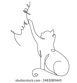 Girl with cat. Vector image. Drawing with one line