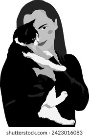 girl and cat. A woman holds a cat in her hands. Love for pets.
