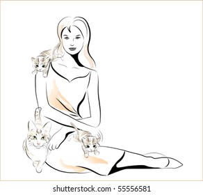 girl and cats
