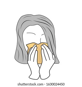 the girl caught a cold. Icon girl sneezes. covers his face with a scarf. vector illustration