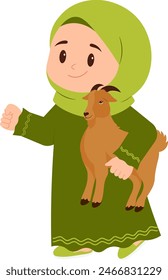 Girl Celebrate Eid Al-Adha With Goat Illustration