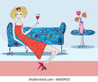 Girl at the celebration with wine