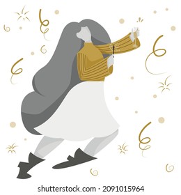 Girl with champagne and fireworks. New year illustration. Vector Christmas illustration. Ideal for printing, design, postcards, posters, invitations.