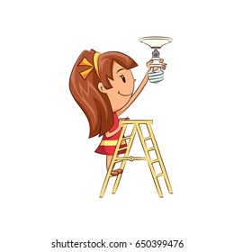 Girl changing light bulb