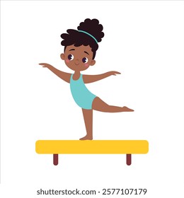 Girl Character Balance on Pommel Horse Do Sport Vector Illustration