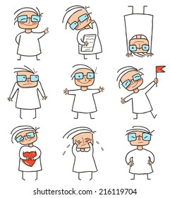 Girl Character Comic Collection. Fun child mascot with different expressions. Vector EPS8.