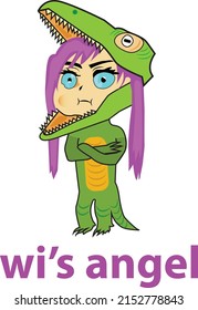 a girl character with a crocodile character on her body