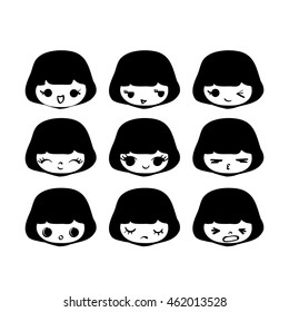 Girl Character difference face illustration set