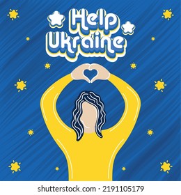 Girl character doing a heart shape with her hands Peace Help Ukraine Vector