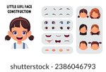 Girl Character Face Creation, Construction set, Cartoon Kid Face Generator with Hair, eyes, Mouth