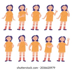 Girl character face emotions isolated set
