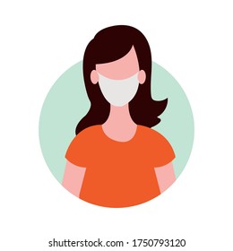 Girl character with face mask - flat vector illustration