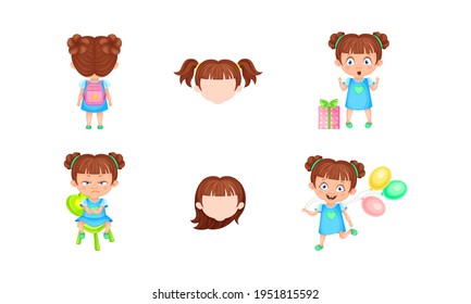 Girl Character Feeling Surprised and Angry Vector Set