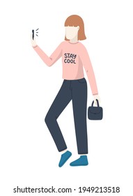Girl character with flat illustration in cartoon style. Minimalism female person design. Business woman concept. Vector people