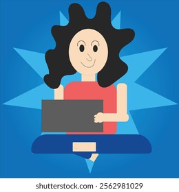 girl character flat illustration using laptop vector design clean and unique latest