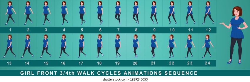 Girl Character Front Walk Cycle Animation Stock Vector (Royalty Free)  1929243053 | Shutterstock
