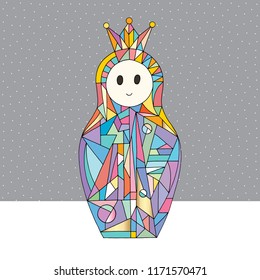 Girl character hand drawn vector illustration. Nesting doll colorful background.  Matryoshka card in modern style.
