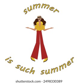 girl character in hat and pants with sunglasses enjoying summer