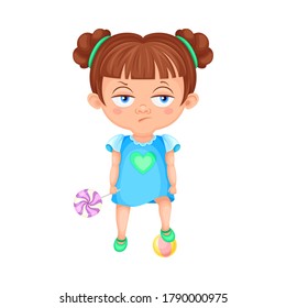 Girl Character Holding Candy and Thinking Vector Illustration
